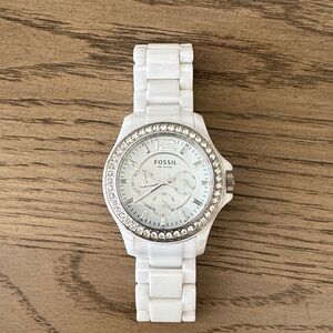 Fossil White Watch with Sparkling Bezel